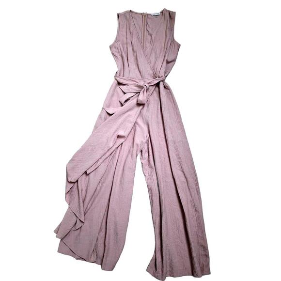 Calvin Klein Pants - Sleeveless Mauve Wide-Leg Jumpsuit with Waist Tie